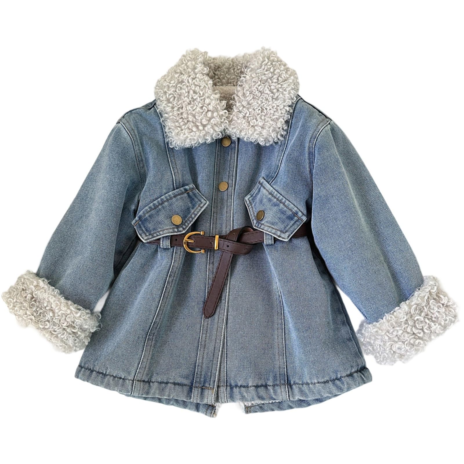 Genérico Chaqueta Negra Niña - Chaqueta Vaquera Infantil con Forro Polar Abrigo Largo Cálido Invierno Niñas Moda Confortable Ropa 2 A 8 Años