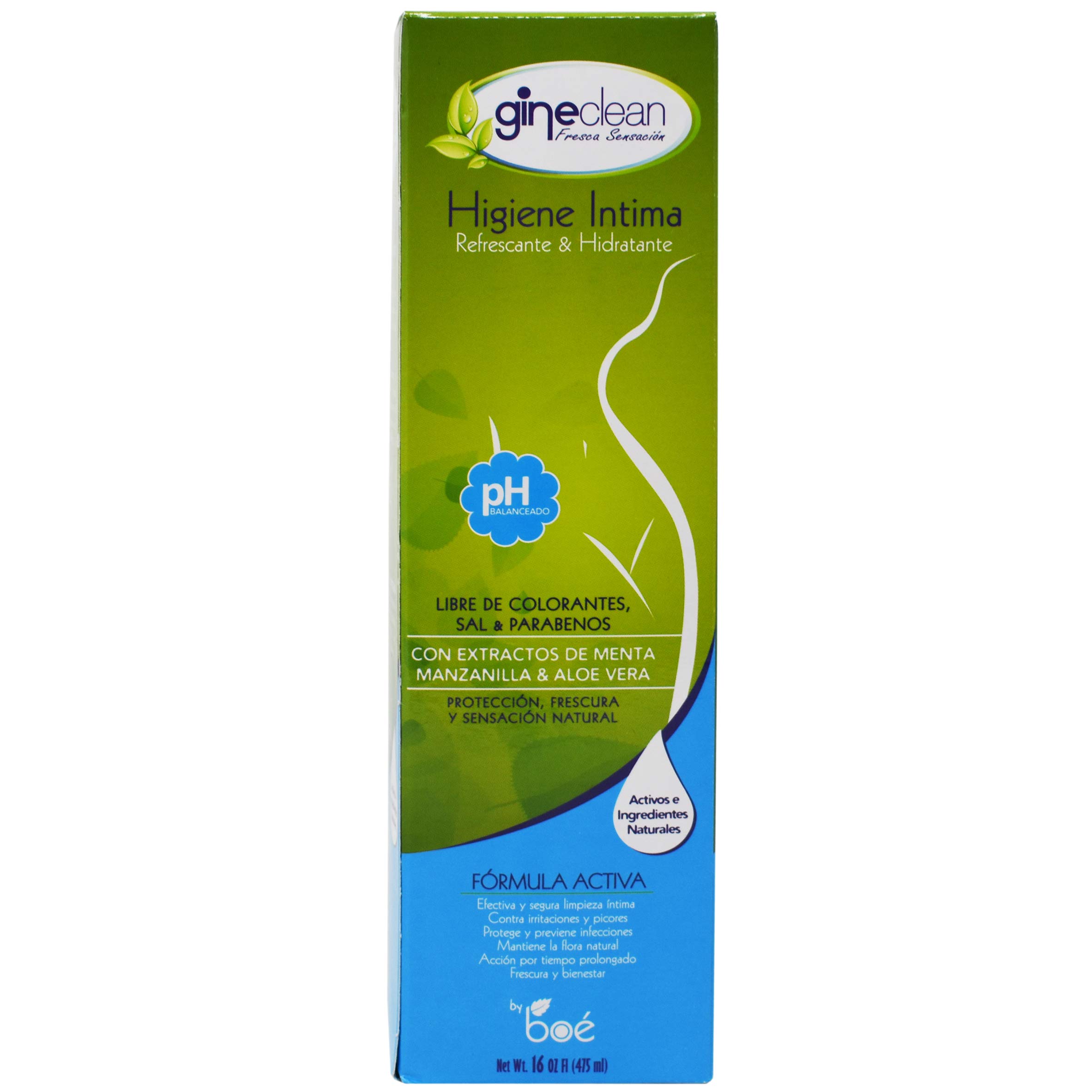 BOE Gineclean Feminine Wash 16 oz, Natural Intimate Cleanser with Mint, Chamomile & Aloe Vera – pH Balanced, Refreshing & Moisturizing - Paraben-Free, Dye-Free, Salt-Free - Daily Hygiene for Women