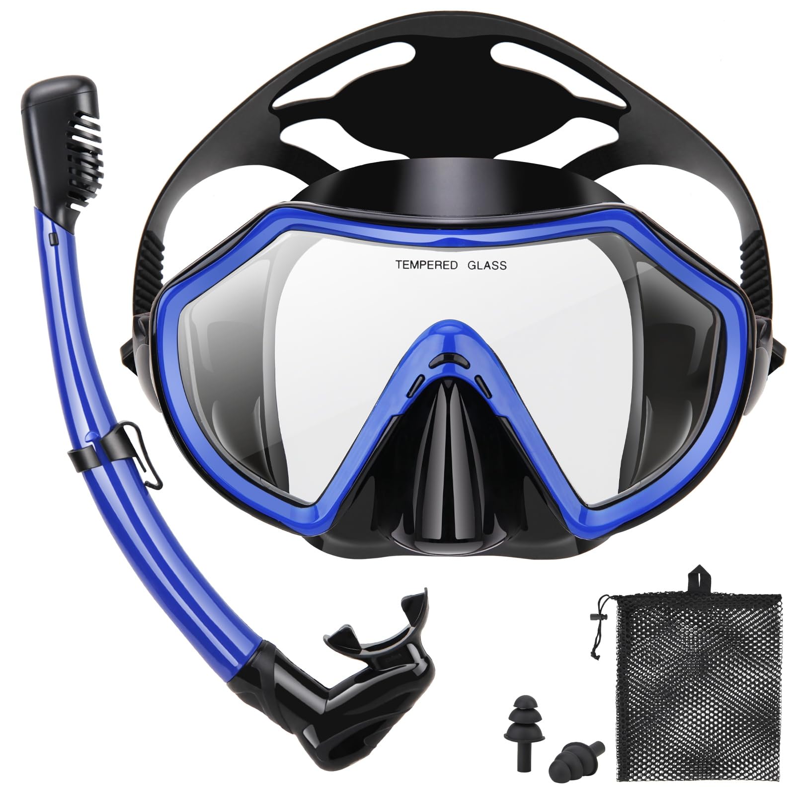 Snorkeling Gear for Adults, Dry Adult Snorkel Set HD Panoramic View Snorkel Mask Set, Anti-Leak and Anti-Fog Scuba Diving Package with Mesh Bag Ear Plug for Snorkeling Scuba Diving Travel