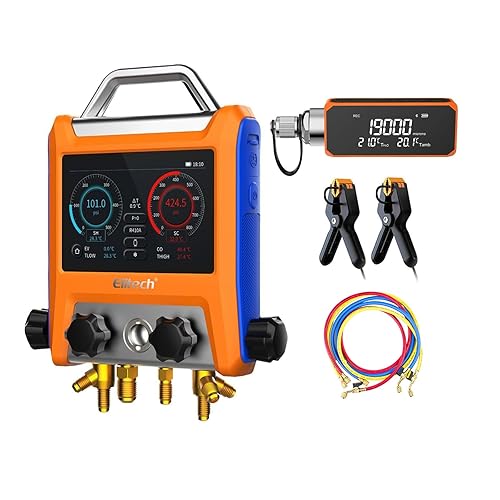 Elitech Medidor de colector digital de 4 válvulas HVAC con mangueras de refrigerante, medidor de micrón de vacío, abrazaderas de termómetro, 4