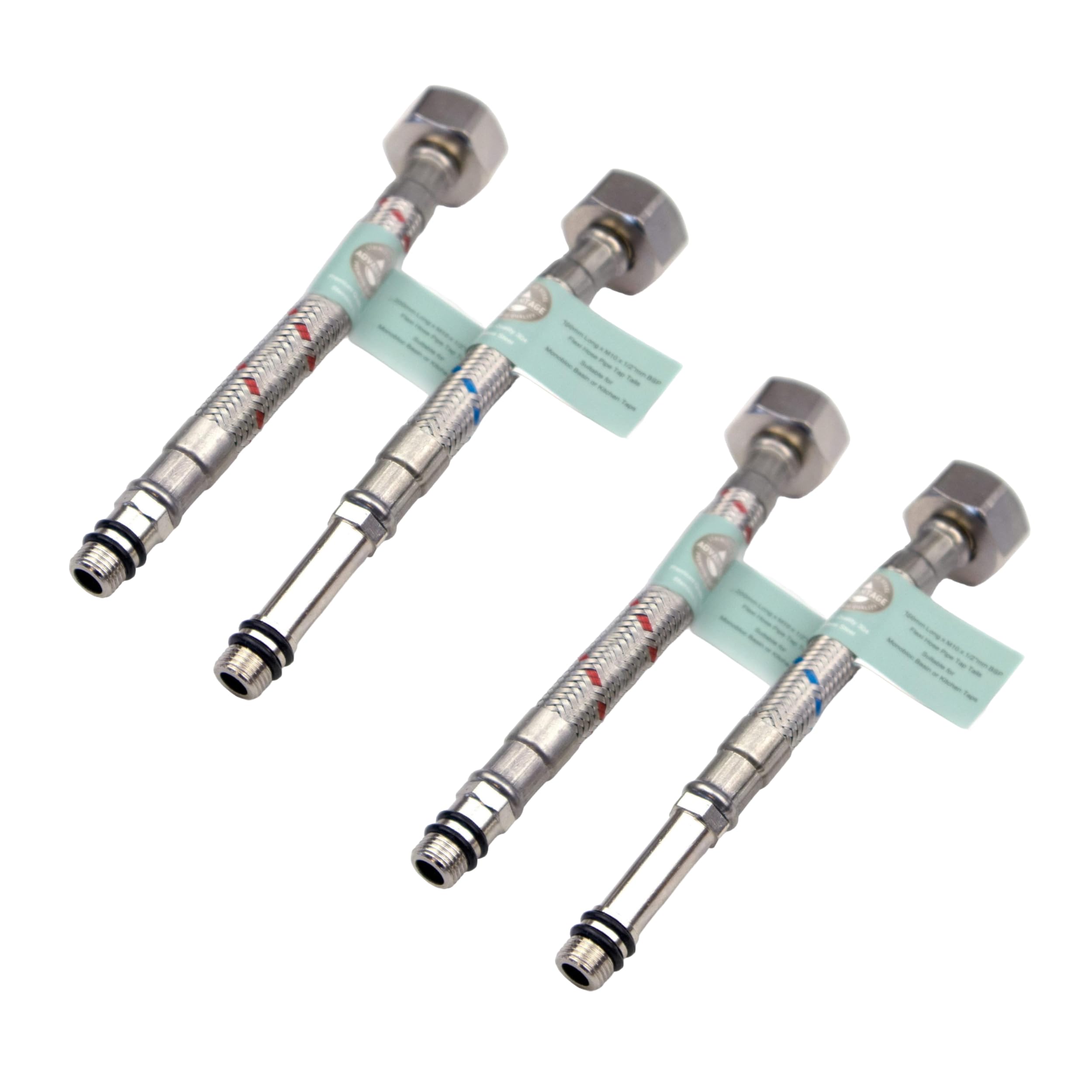 Xcel Home 4X M10 x1/2 Flexible Tap Connectors (150mm) | 10 Lengths | 2Pair of BSP Kitchen/Basin Monobloc Mixer Flexi Pipe Tails | Braided Stainless Steel