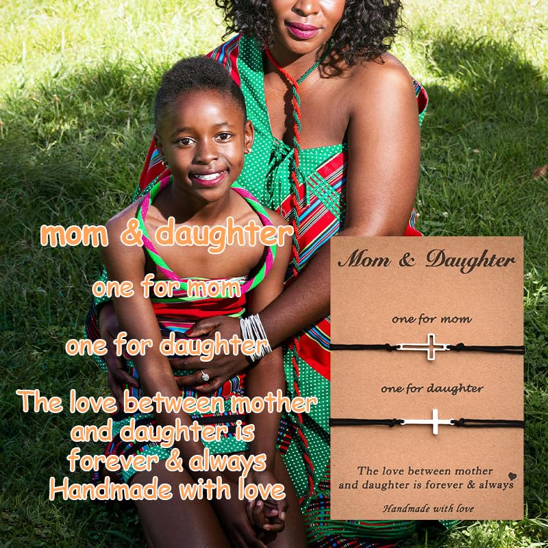 Xiyantiji Cross Matching Bracelets Dad and Daughter Birthday Christmas Gifts for Mom Mother Son Bracelets for Fathers Mothers Day Gift2