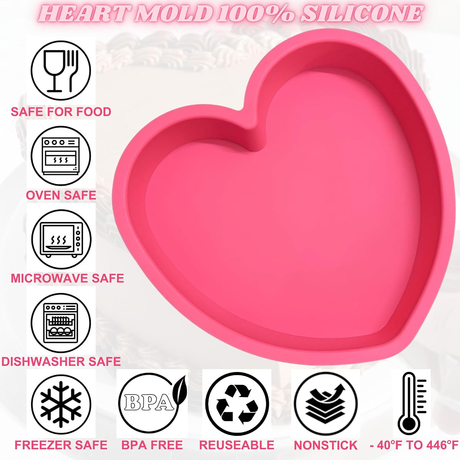 Heart Shaped Cake Pans 8 Inch – Set of 2 Nonstick Silicone Heart Cake Pan for Baking, Oven & Microwave Safe Molds – Durable, Easy-Clean Matte Surface (Pink)