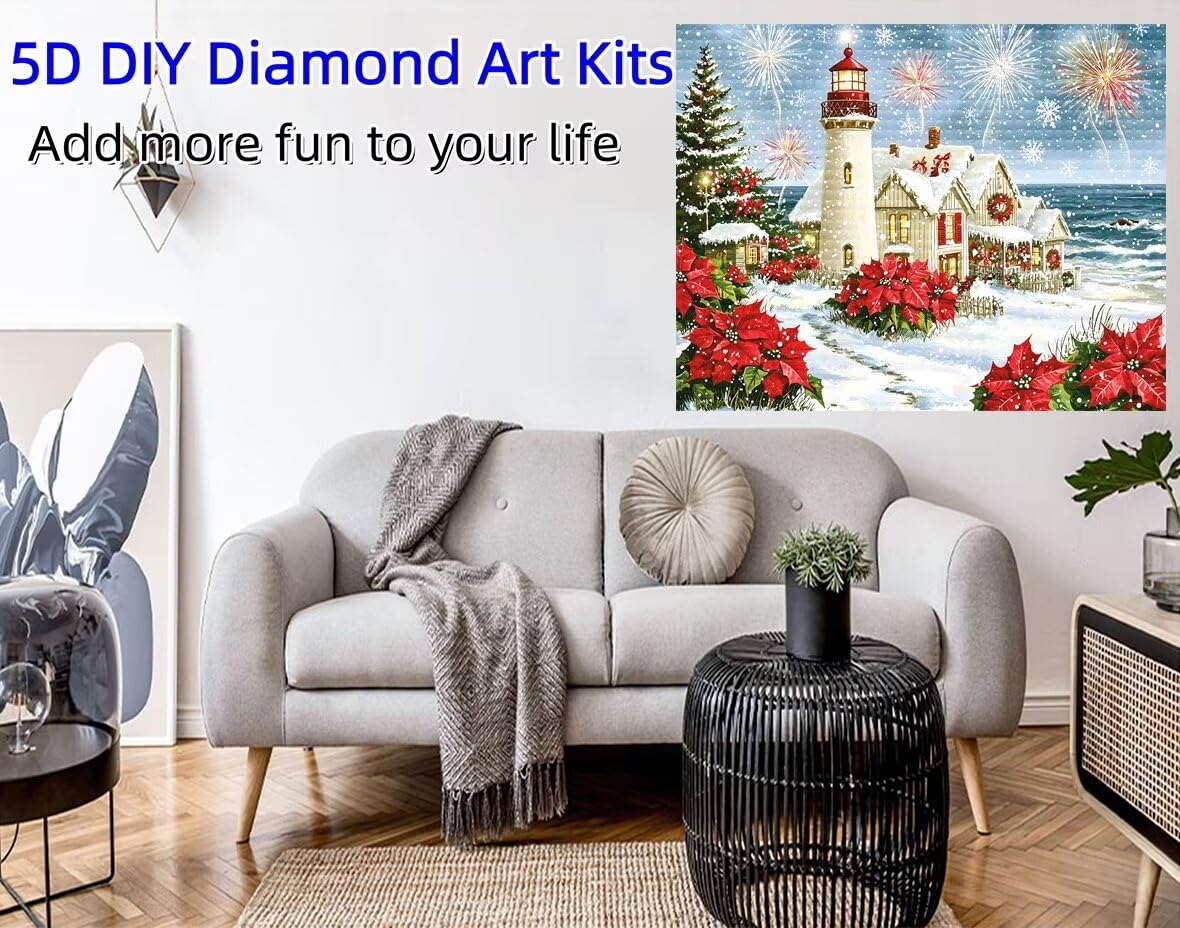 5D DIY Boże Narodzenie diamentowe zestawy do malowania, kompletne diamentowe malowanie latarni morskiej dla dorosłych początkujących, kreatywne hobby dorośli diamentowa sztuka, dekoracja ścienna do