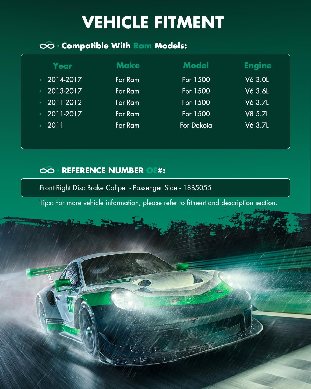 SCITOO 18B5055 Brake Piston Caliper Fit For Chrysler Aspen 2007-2009 For Dodge Dakota 2009-2010 For Dodge For Durango 2007-2009 For Dodge Ram 1500 2009-2010 For Ram 1500 2011-2018 For Ram Dakota 2011