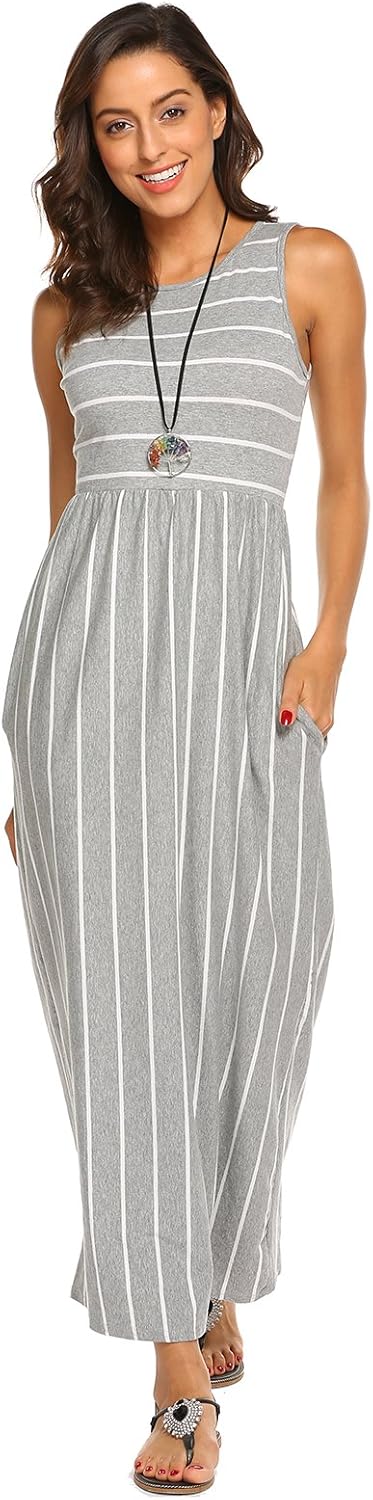 Hount Women's Summer Sleeveless Striped Flowy Casual Long Maxi Dress with Pockets - Image 2