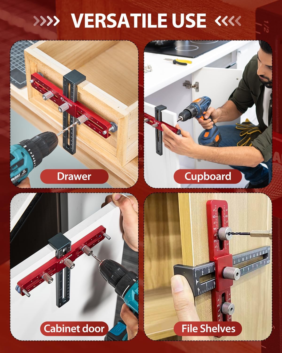 Saker Cabinet Hardware Doweling Jig - Cabinet Handle Template Tool for Knobs and Pull - Adjustable Self Centering Punch Locator Precise Woodworking Drill Guide (6.5" Jig Saw) - Image 5