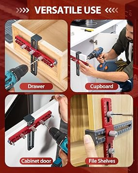 Saker Cabinet Hardware Doweling Jig - Cabinet Handle Template Tool for Knobs and Pull - Adjustable Self Centering Punch Locator Precise Woodworking Drill Guide (6.5 Jig Saw)