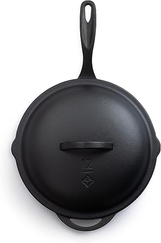 Miniatura 5 de Barebones Tapa de sartén de hierro fundido de 12 pulgadas, tapa para varias sartenes antiadherentes y utensilios de cocina, tapa de sartén de