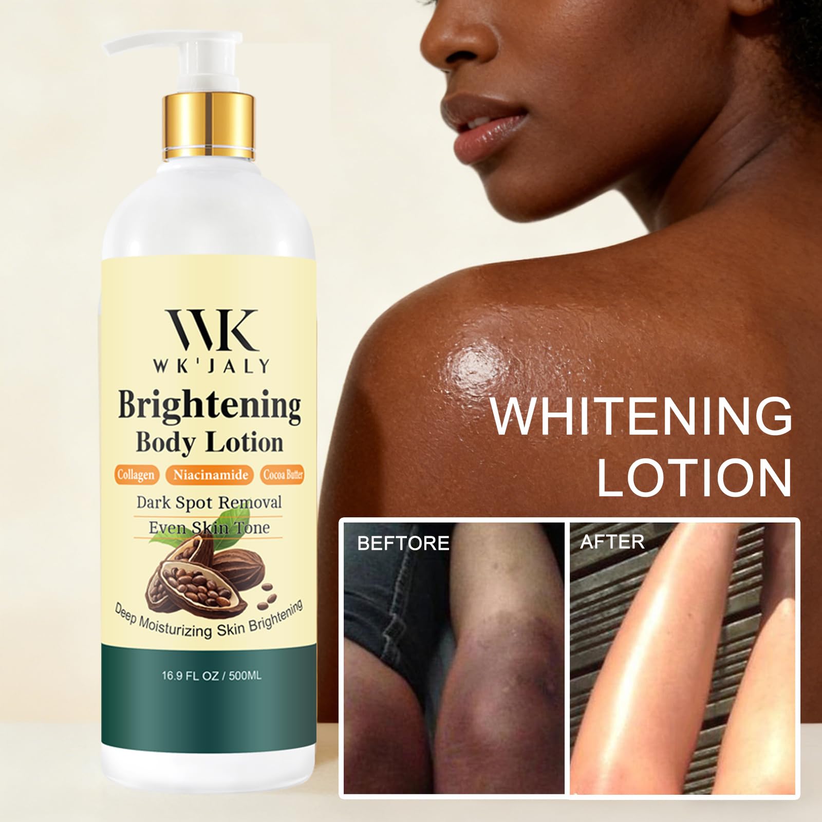 WK JALY Collagen Whitening Body Lotion, Remove Dark Spots, Melanin, Moisturizer, Smooth Skin, With Natural Papaya, Niacinamide, 500ml, (Pack of 3)