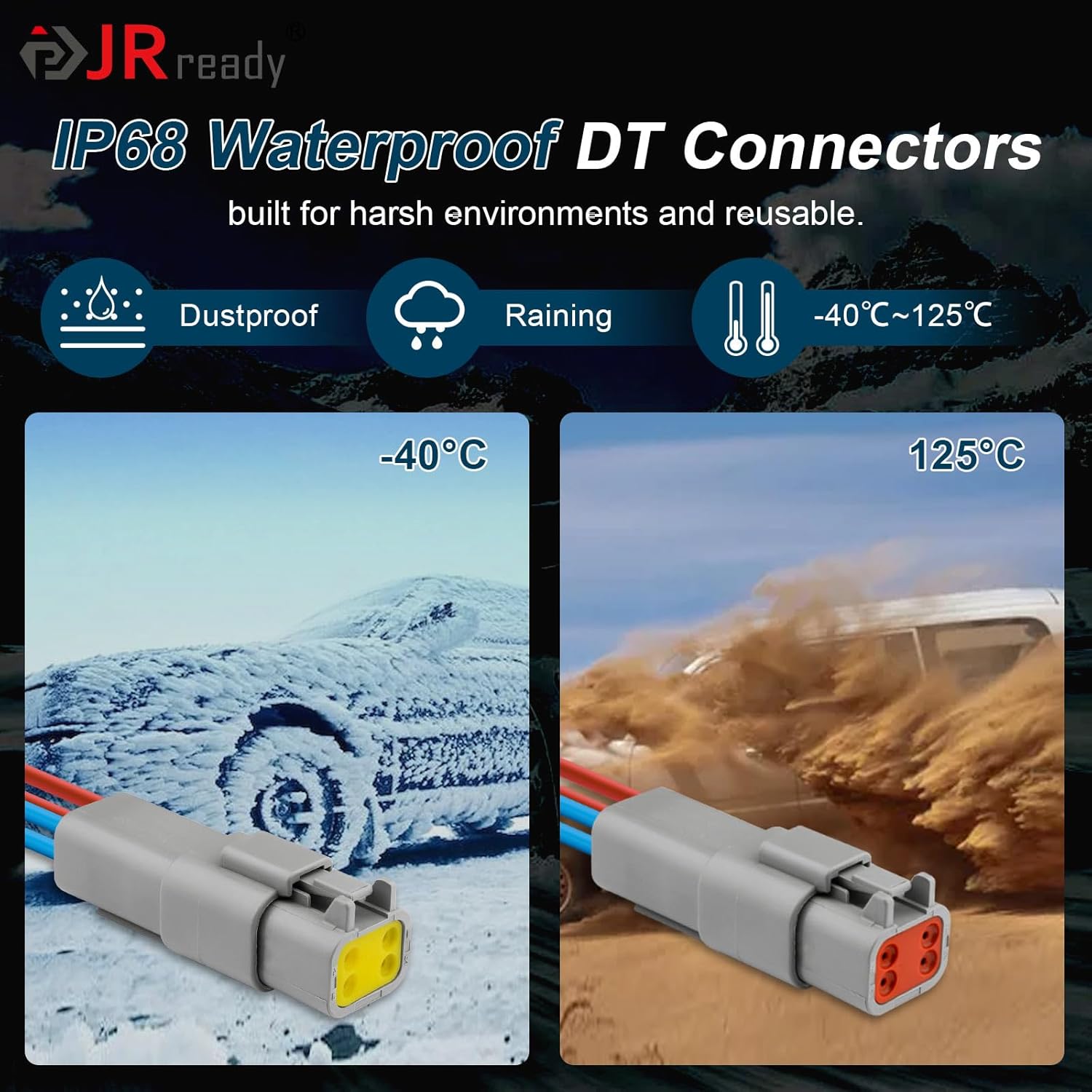 JRready DW1008 Deutsch Connector Kit, 2 Pin Gray Connector,3,4,6,8,12 Pin DT Waterproof Connector,Size 16 Stamped Contacts(14-18AWG) and Deutsch Pin Kit for Truck, Motorcycle, Marine, Automotive