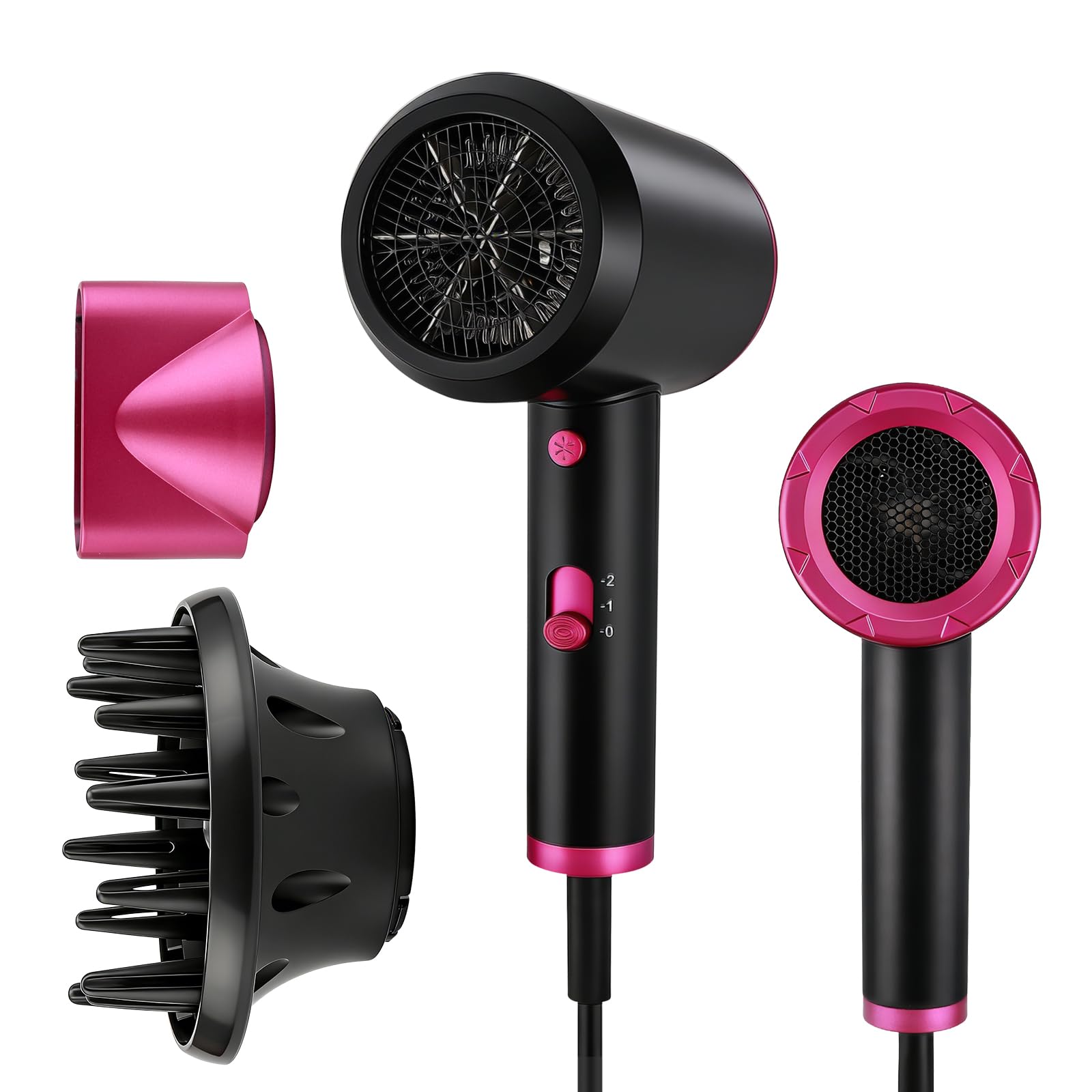 Sèche-cheveux Professionnel 2000 W, Moteur DC, 2 Embouts (Buse de Coiffage et Diffuseur), 2 Vitesses, Réglages de Température, Protection contre la Surchauffe, Sèche-cheveux de Voyage