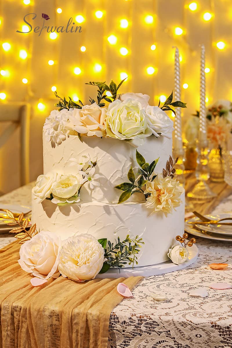 Serwalin Artificial White Flowers - Fake Wedding Bouquets & Centerpieces for Bridal Showers & Parties, White Secret Garden, norm - Image 3