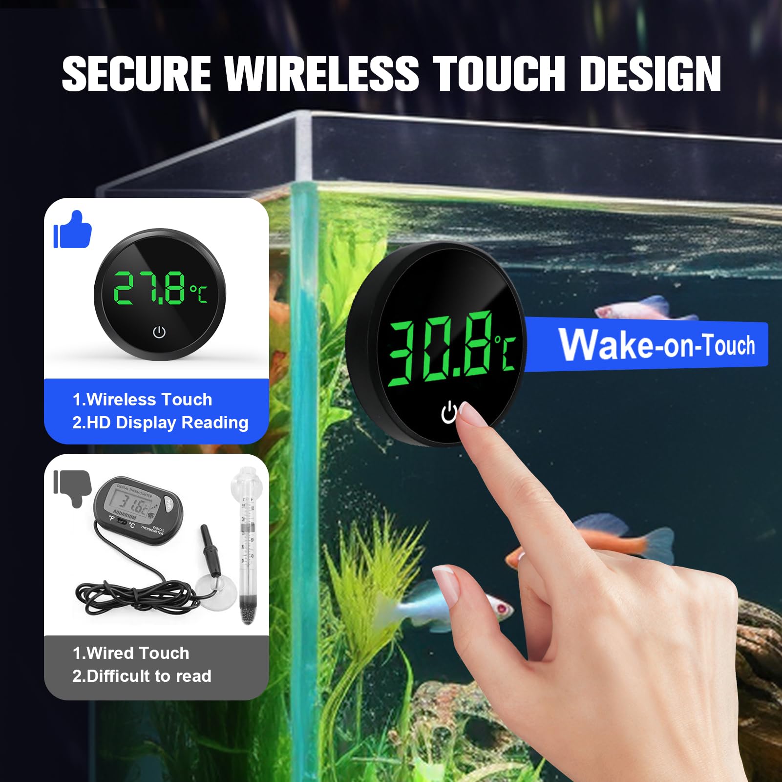 UIHRLM Fish Tank Thermometer, Stick Touch Digital Aquariums with LED Display - Image 4