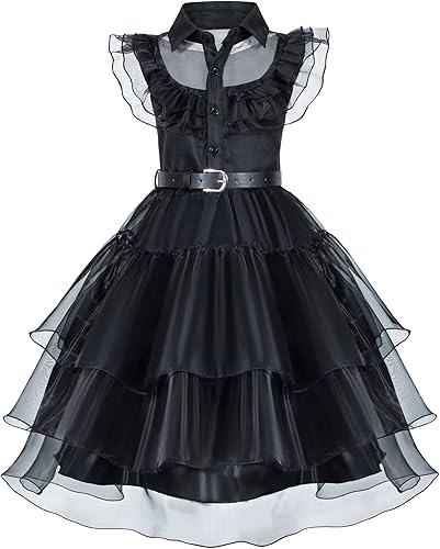 Miniatura 3 de Conjunto de disfraz negro para niñas, perfecto para cumpleaños, Halloween, cosplay y fiestas de 2 a 12 años