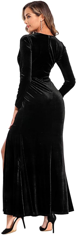 Amazon.com: Ababalaya Long Sleeve Wrap Velvet Long Formal