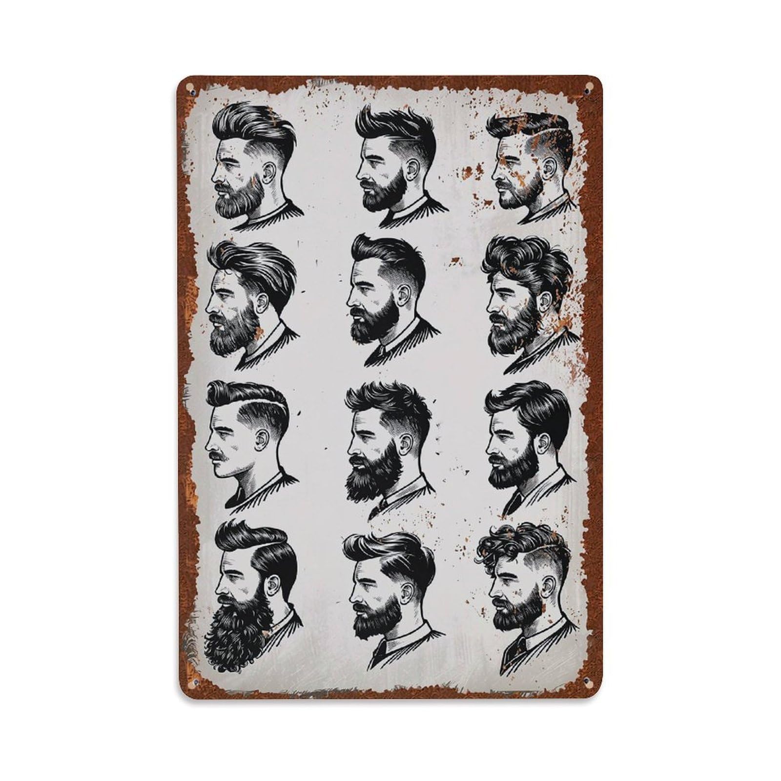Beard Styles Haircuts Men's Grooming Art Retro Metal Tin Sign, Vintage Decor Art Poster for Bar, Home, Man Cave, Kitchen, Laundry Room Gift 8x12Inch