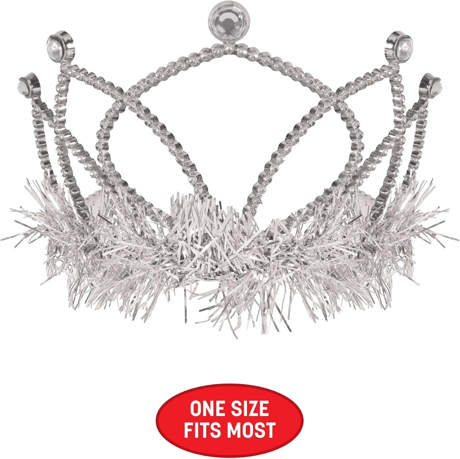 Beistle Silver Plastic Tiaras – 3 Pack, Crown Headpieces with Metallic Fringe, Spirit Headwear for Stage Performances, Halloween Costumes, Photo Booth Props, Themed Events & Novelty Party Wear