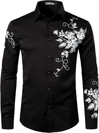 ZEROYAA Mens Hipster Printed Dress Shirts