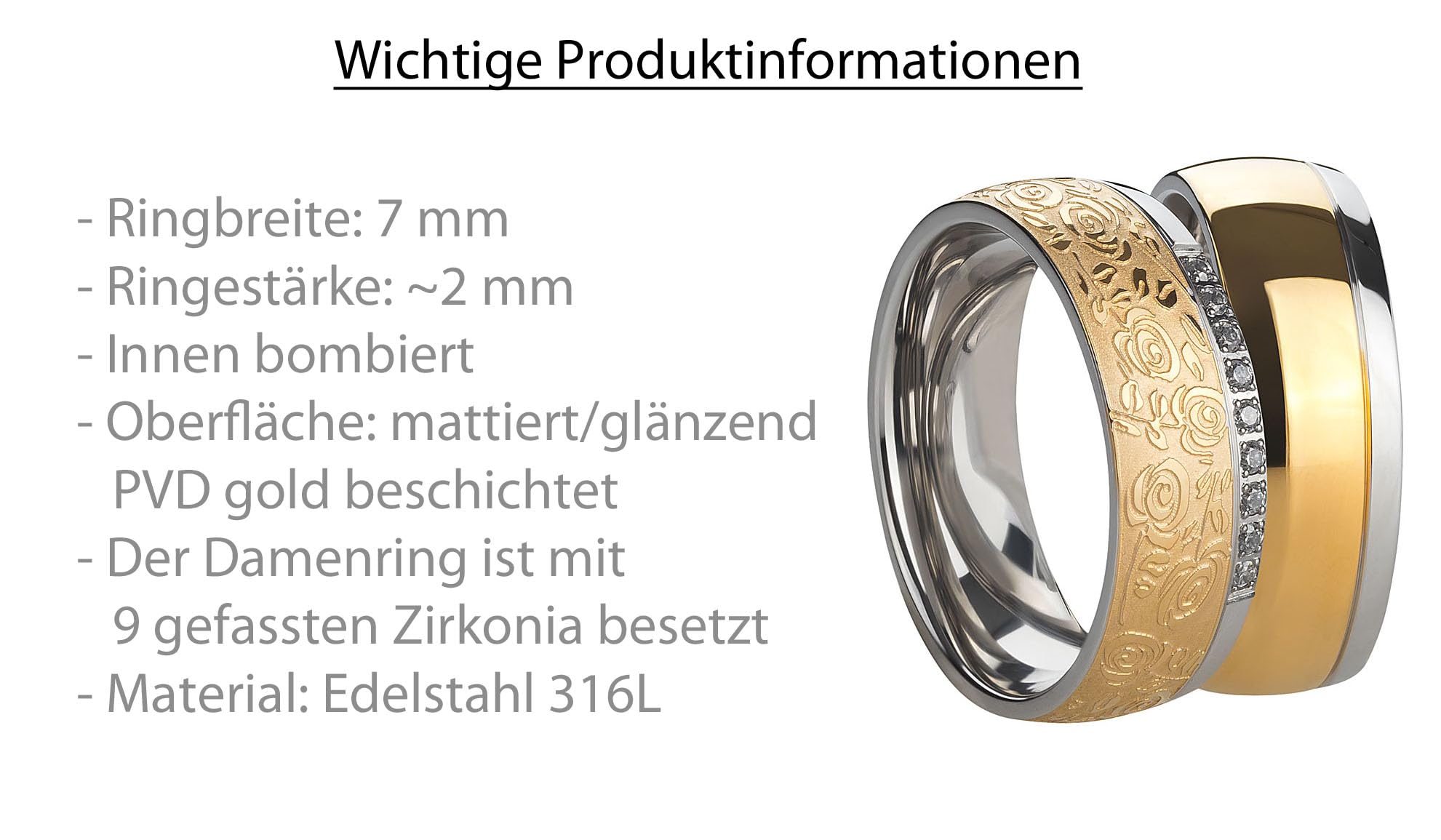 Blue Moon Diamonds Paar Eheringe, Partnerringe Verlobungsringe aus Edelstahl mit Zirkonia Antragsringe Trauringe Freundschaftsringe |3418