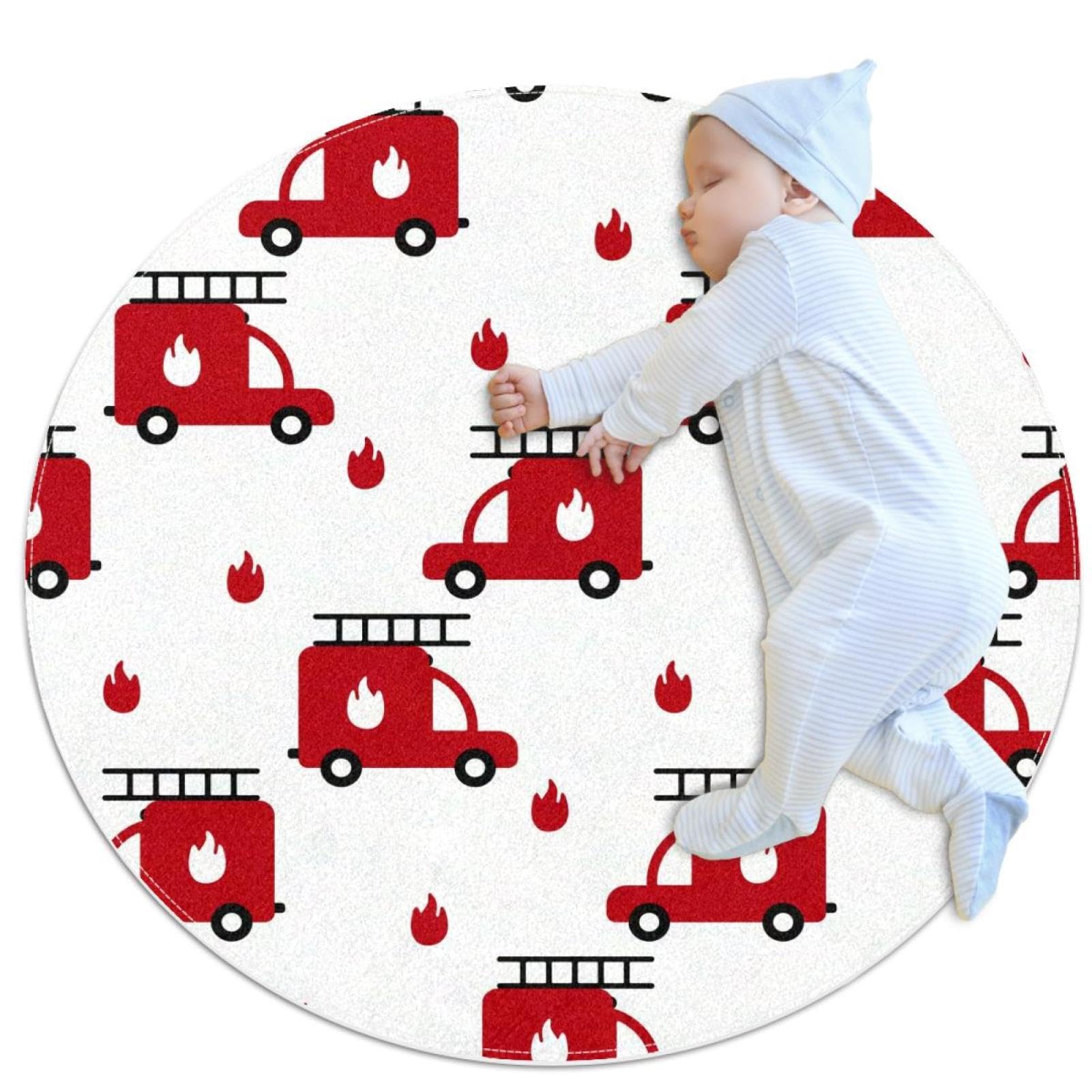 Petit tapis de salle de bain camion de pompiers rond 1m antidérapant chambre