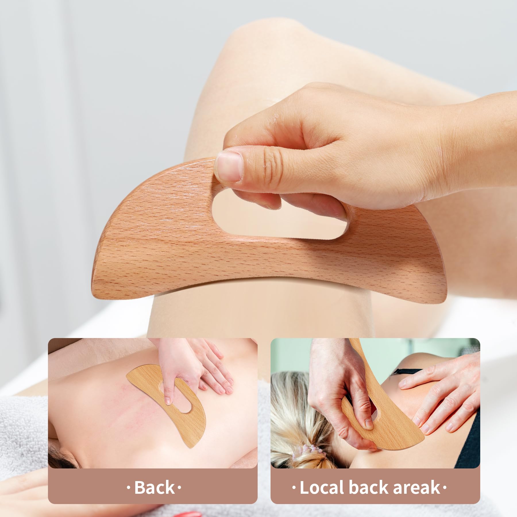 SAMEBUTECO Manuelle Faszien-Massagerolle aus Holz, Lymphdrainage-Massagegerät und Gua-Sha-Werkzeug-Set für Körperentlastung, Cellulite, Anti-Cellulite und Linderung von Muskelermüdung, 3 Packungen