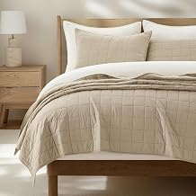 100% Cotton Box Stitch Quilt Set, Queen Size, Pebble Khaki | Garment-Washed Softness, Lightweight All-Season Warmth, Cozy & Textured, Modern & Rustic Decor, 3 Piece Set with 2 Shams