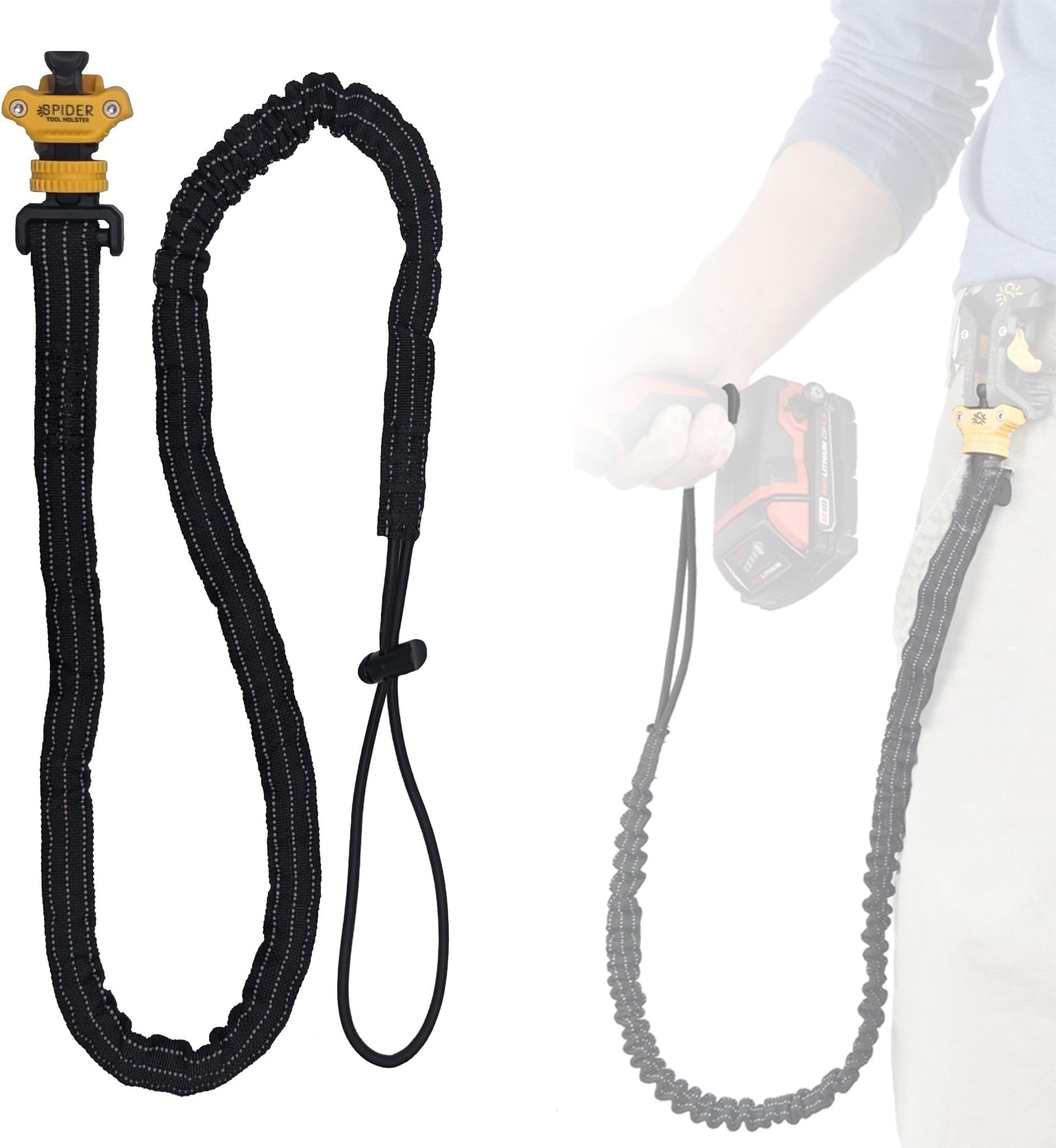 Spider Tool Holster - Pro Tool Tether - Heavy Duty Bungee Cord Carabiner Lanyard for use with Spider Pro Tool Holster – Fall Protection and Safety – Dropped Object Prevention - ANSI/ISEA 121-2018