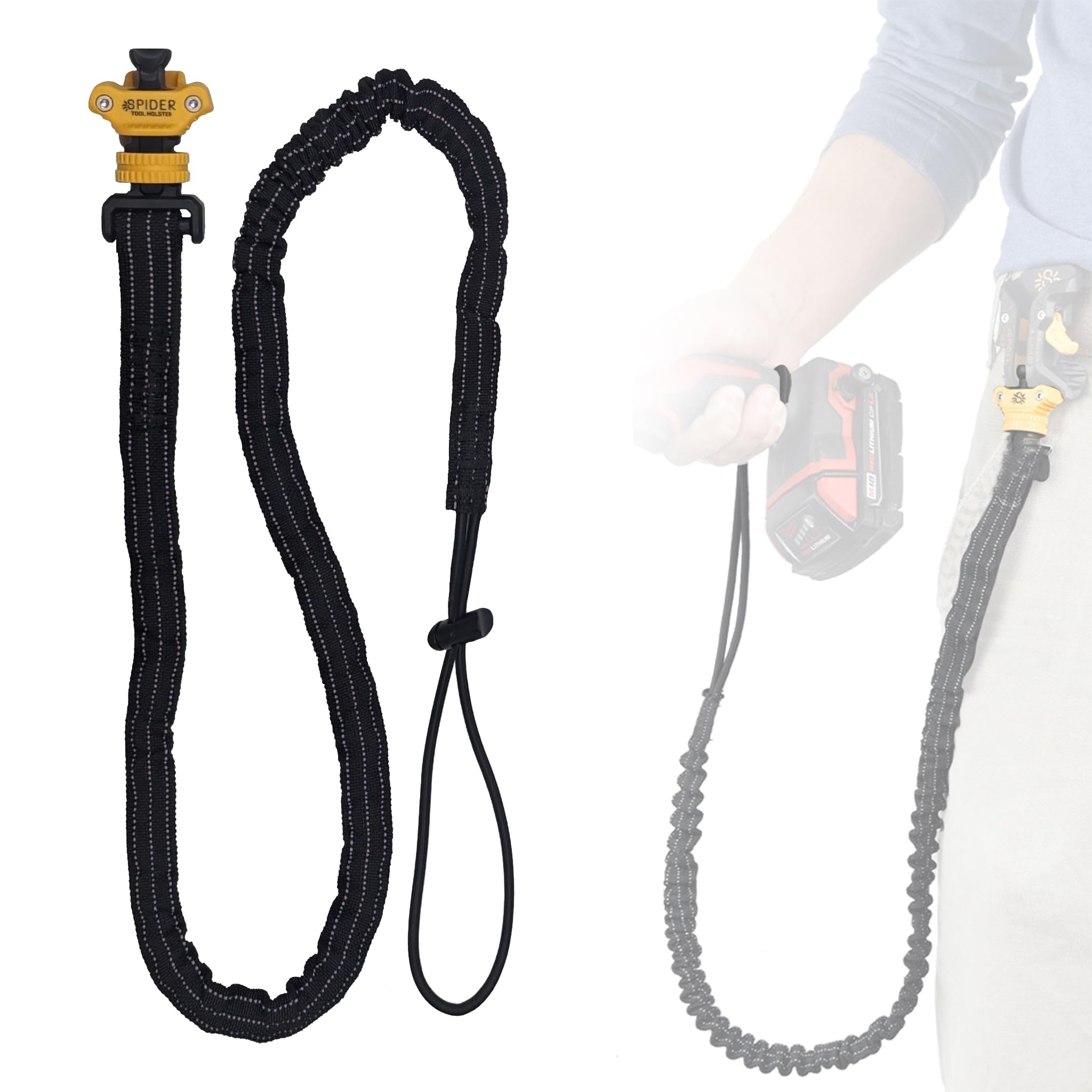 Spider Tool Holster - Pro Tool Tether - Heavy Duty Bungee Cord Carabiner Lanyard for use with Spider Pro Tool Holster – Fall Protection and Safety – Dropped Object Prevention - ANSI/ISEA 121-2018