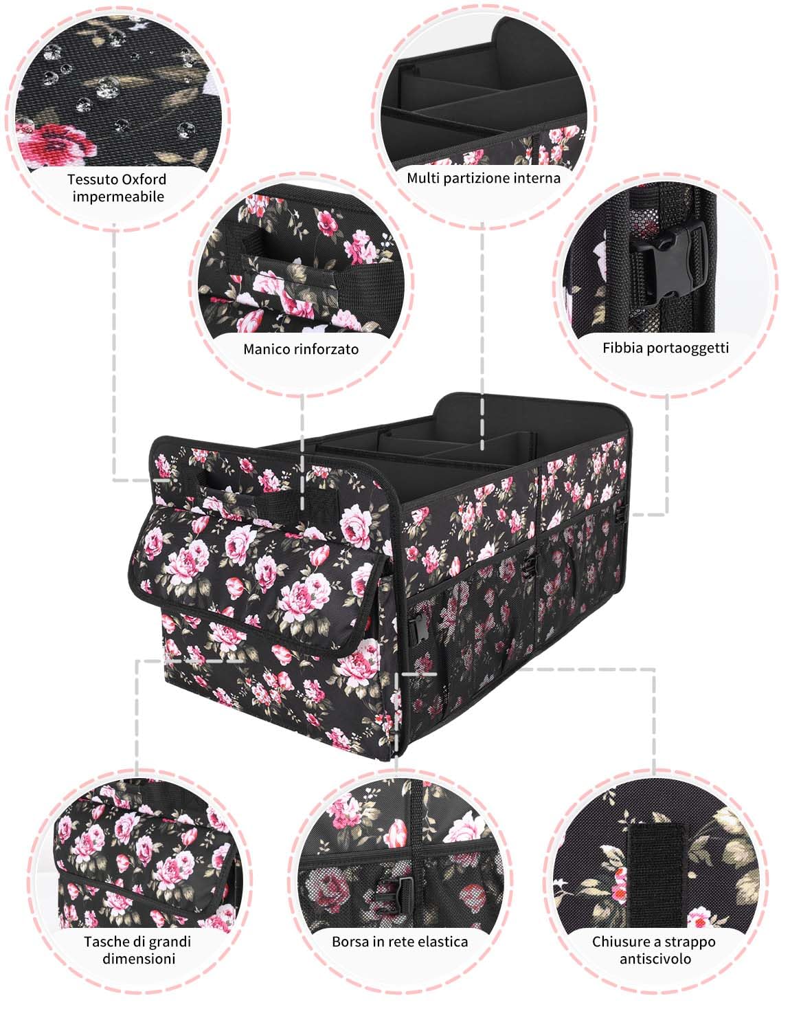 YOHOOLYO Car Trunk Organizer for SUV 72L Large Capacity Collapsible 4 Compartment Storage Multicolor Car Accessories for Women — view 10