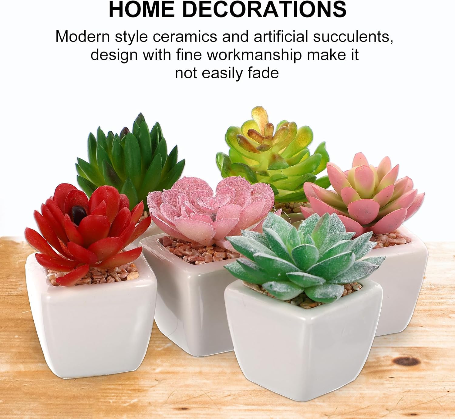 6-pcs Artificial Mini Bonsai Plants Set, Simulation Micro Succulents in Ceramic Pots, Green Home Décor for Indoor Tabletop and Office Decoration