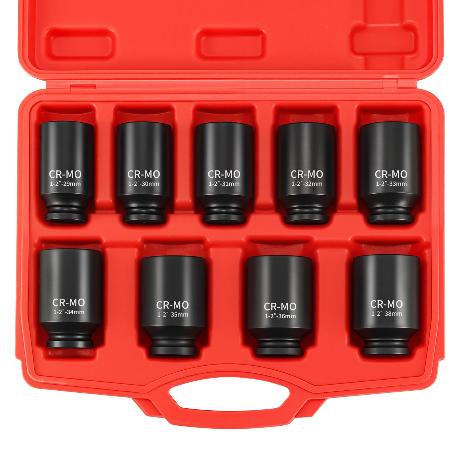 Lot de 9 douilles pour écrous de roue 1/2" - 29 mm, 30 mm, 31 mm, 32 mm, 33 mm, 34 mm, 35 mm, 36 mm, 38 mm