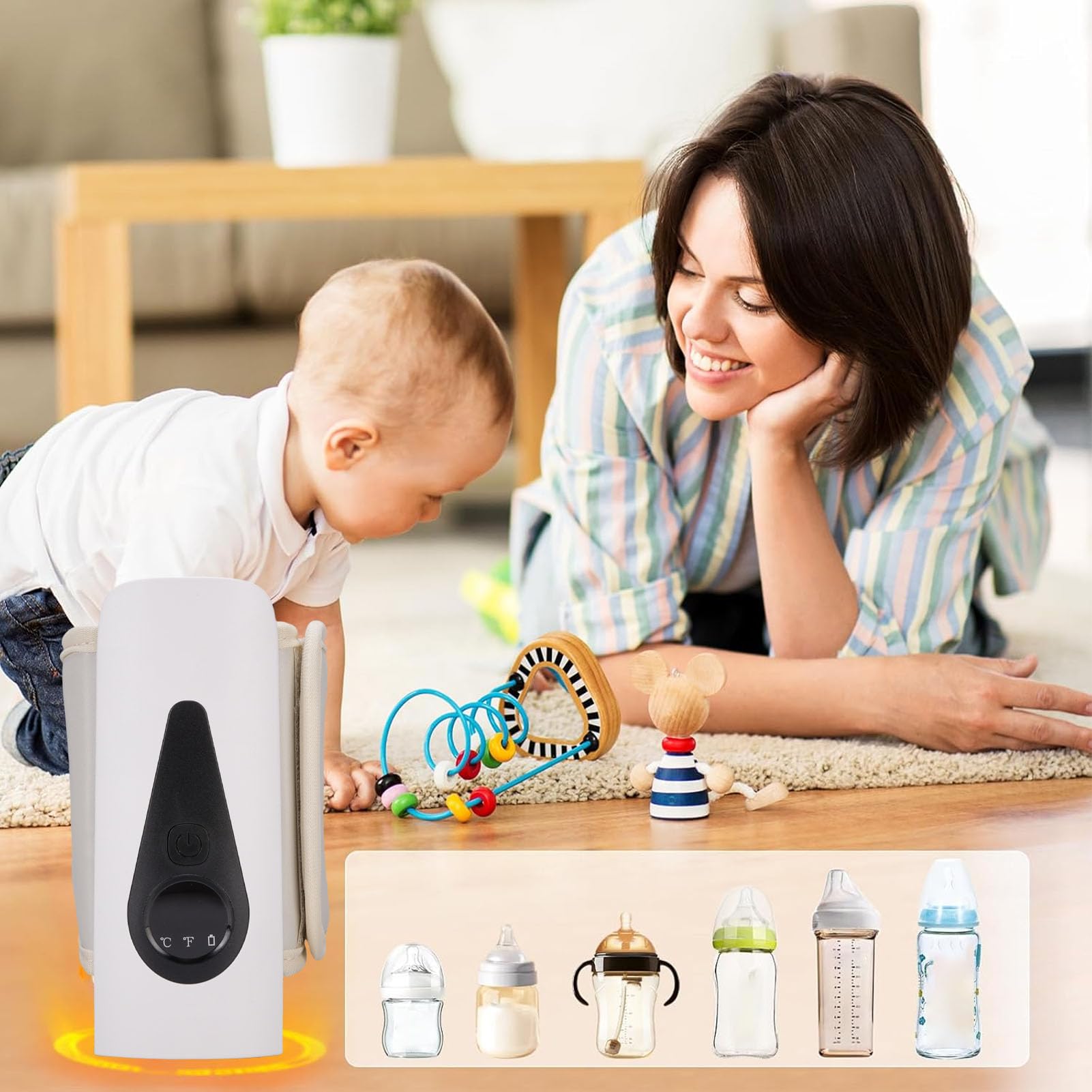 Pongnas Portable Baby Bottle Warmer Travel, Baby Bottle Warmer On The Go 6 Gears and 37-55°Flexible Selection for Breastmilk - Image 3