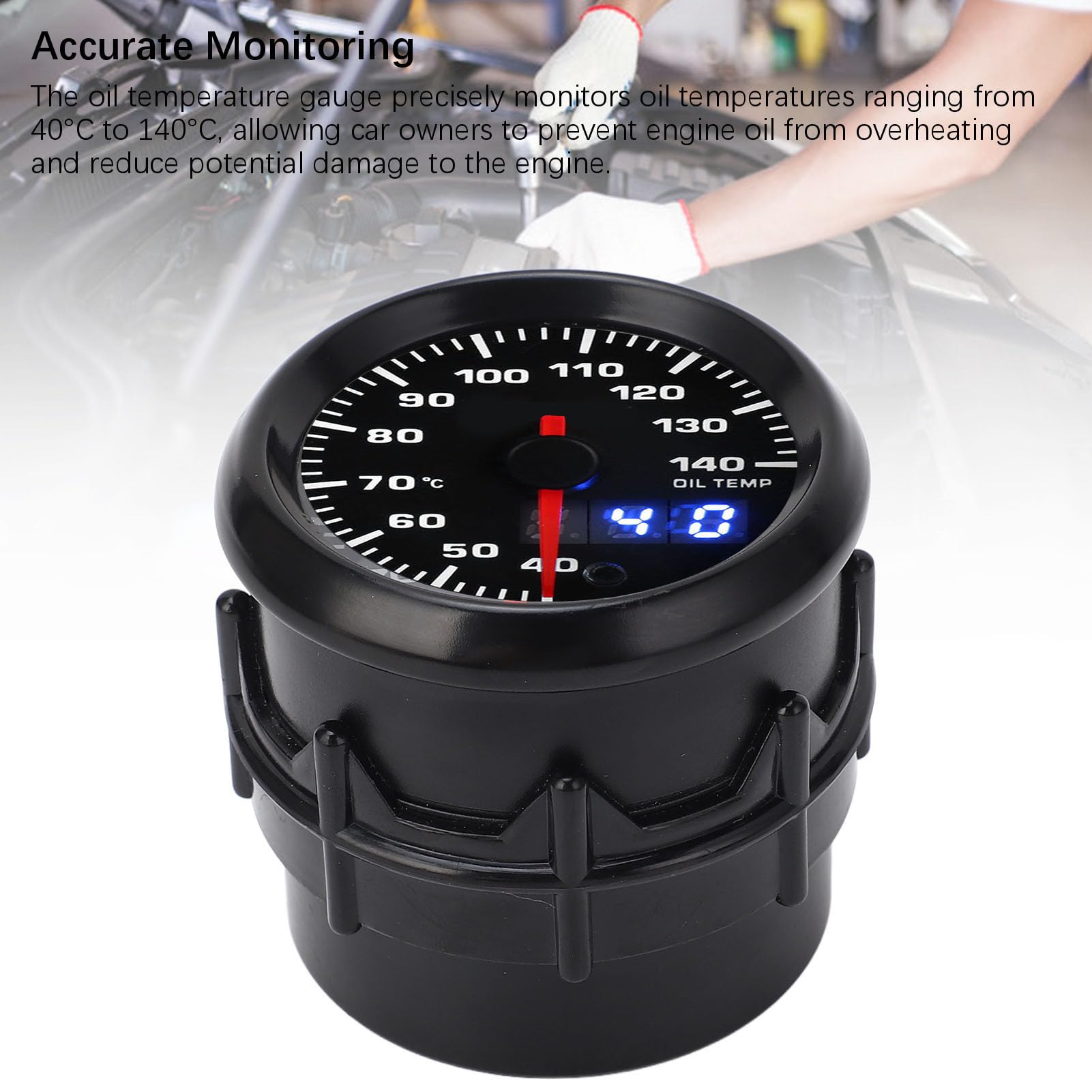 Medidor de Temperatura del Aceite de 52 Mm Monitoreo Preciso Indicación de Puntero Medidor de Ajuste Universal de 40 a 140 ℃, para Automóviles con Sistemas Eléctricos de 12 V,