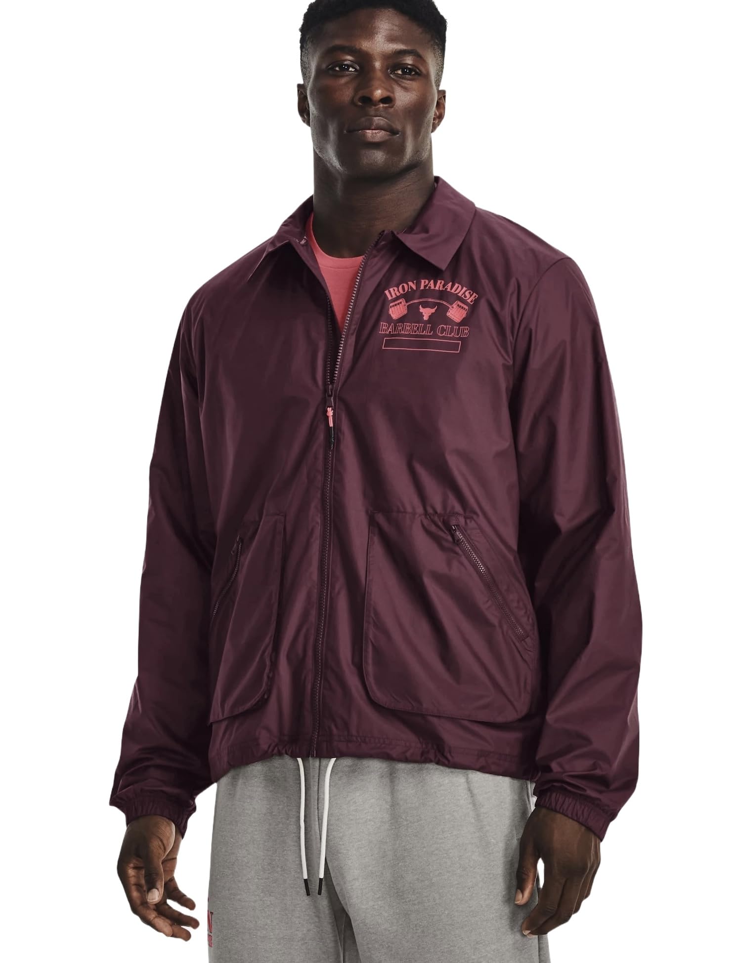 Under Armour Mens Project Rock Iron Paradise Jacket Dark Maroon Blitz Red XL