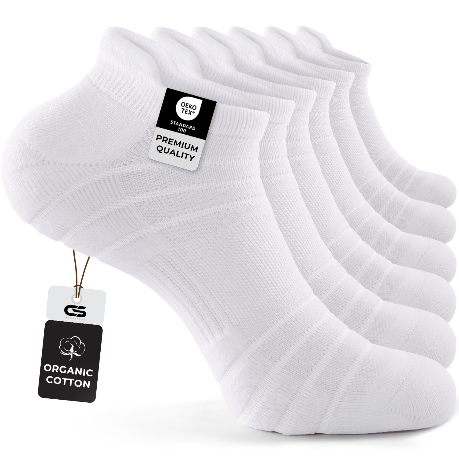 CS CELERSPORT 6 Pack Athletic Running Ankle Socks Cotton Low Cut Cushioned Anti-Blister Tab Sports Socks Men Women