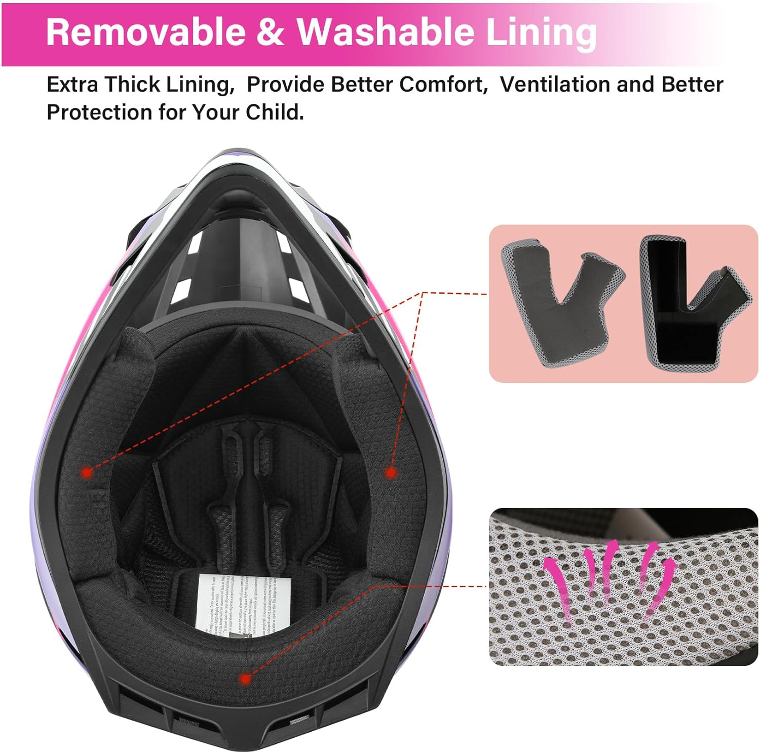 SLMOTO DOT Youth Kids Helmet Kids Motorcycle Motocross Offroad Street Dirt Bike Helmet Motorcycle ATV Full Face Helmet with Goggles Gloves, Rose Red X-Large