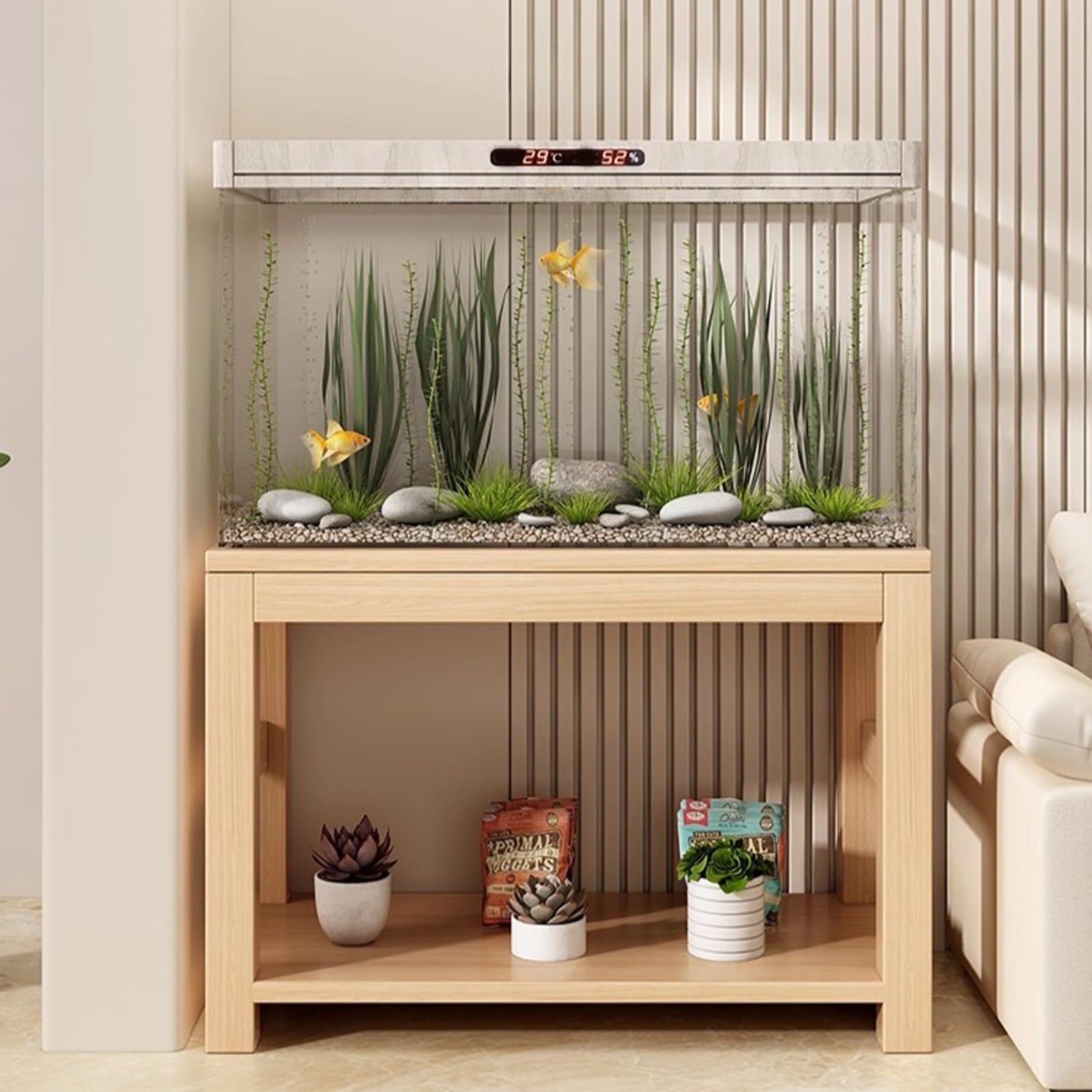 Solid Wood Aquarium Stand, Wide Multi-tier Fish Tank Stand, Minimalist and Versatile, Flexible Storage, Sturdy, Suitable for Living Rooms and Balconies(Natural Wood,31.5x13.8x24.4in)
