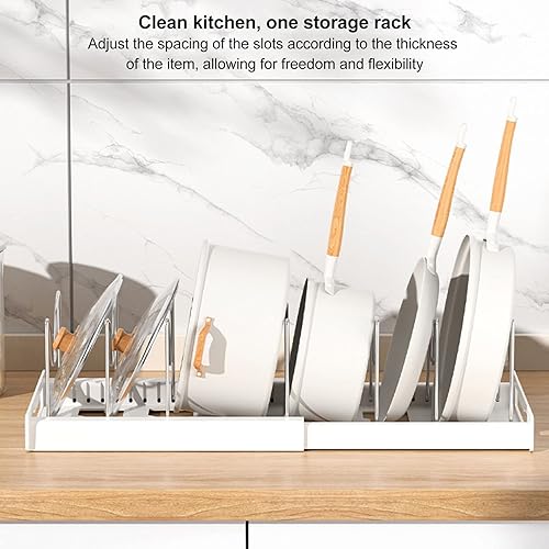 Miniatura 5 de Organizador expandible para ollas y sartenes para gabinete, tabla de cortar, soporte para tapa de olla, estantes de secado de platos con 7 divisores