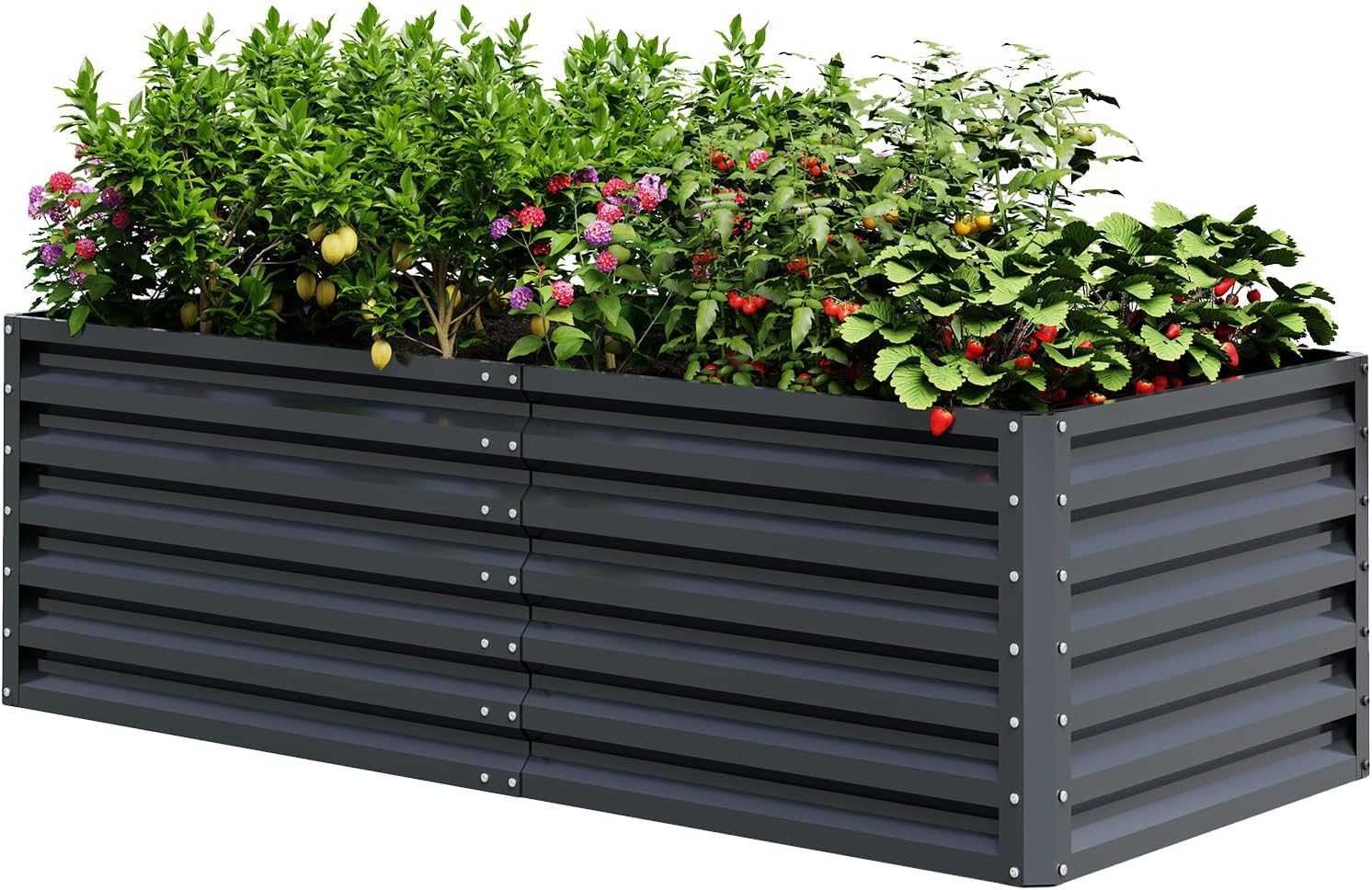 UDPATIO Hochbeet aus Metall,180x60x90 cm, Zink-Aluminium Freistehendes Hochbeete für Garten und Balkon, 970 L Pflanzkasten für Garten, zum Anbau von Gemüse, Blumen und Obst, Grauschwarz