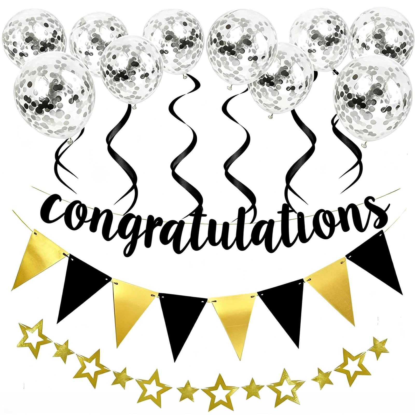 Congratulations Banner, Congratulations Balloons, Graduation Decorations, for Wedding, Retirement, Graduation, Anniversary Party Decorations (Black)