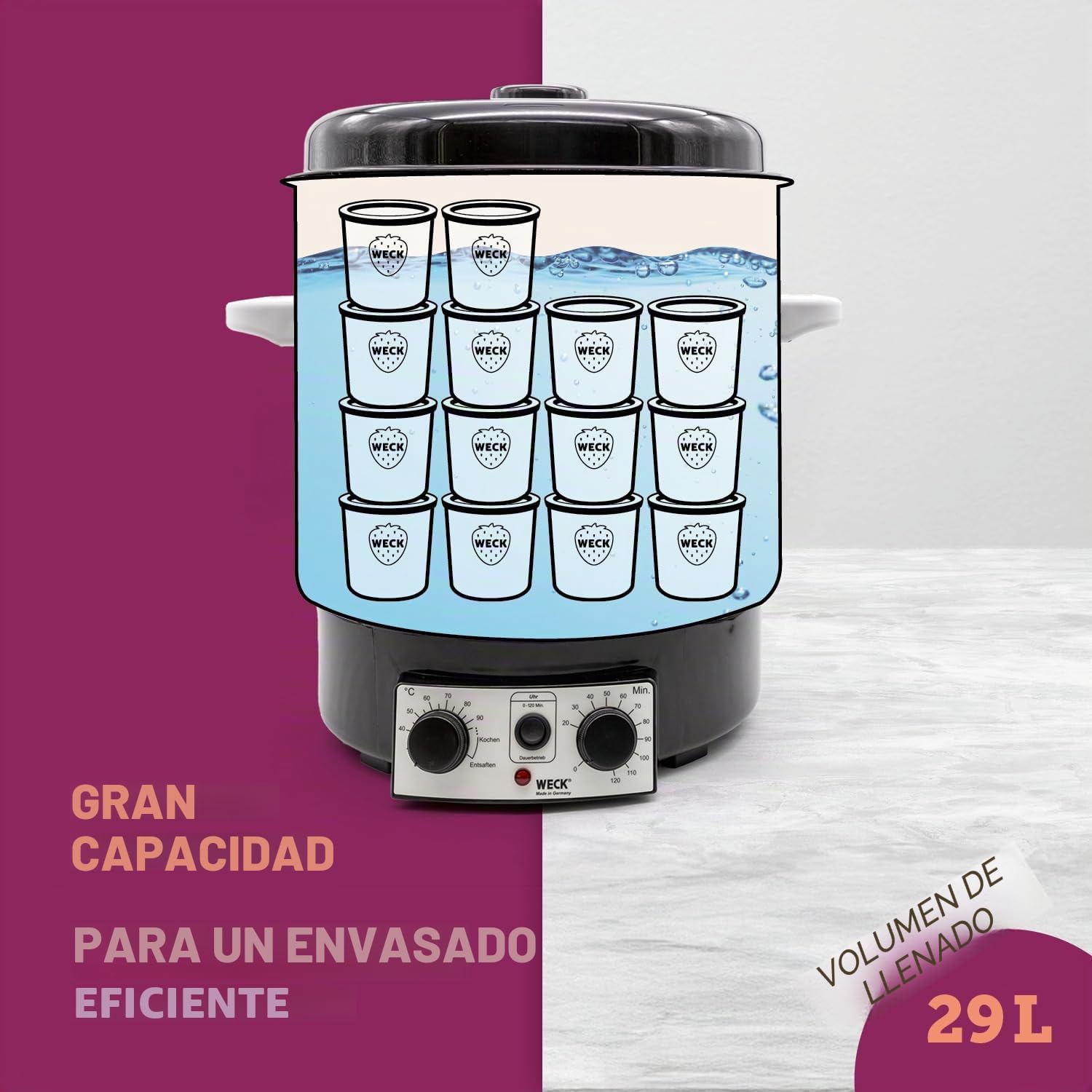 WECK Esterilizador eléctrico WAT 15 (esterilizador esmaltado, dispensador de agua caliente, cocedor de vino caliente, termostato, temporizador, 29 litros) 6830
