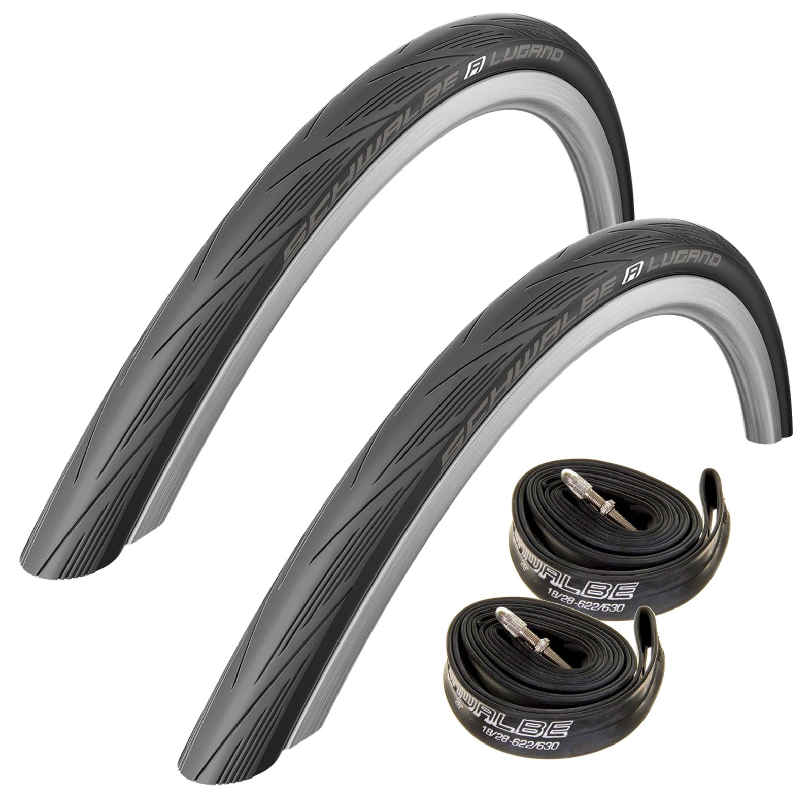 Schwalbe Lugano 700c Road Bike Tyres with Schwalbe Inner Tubes (Pair) (Black, 700 x 23c)