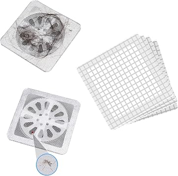 Disposable shower drain hair catcher mesh stickers 4" X 4" shower drain cover Catcher Stickers Bathroom, Bathtub, Kitchen, Sink, for Human and pet Hair 30, White-Square
