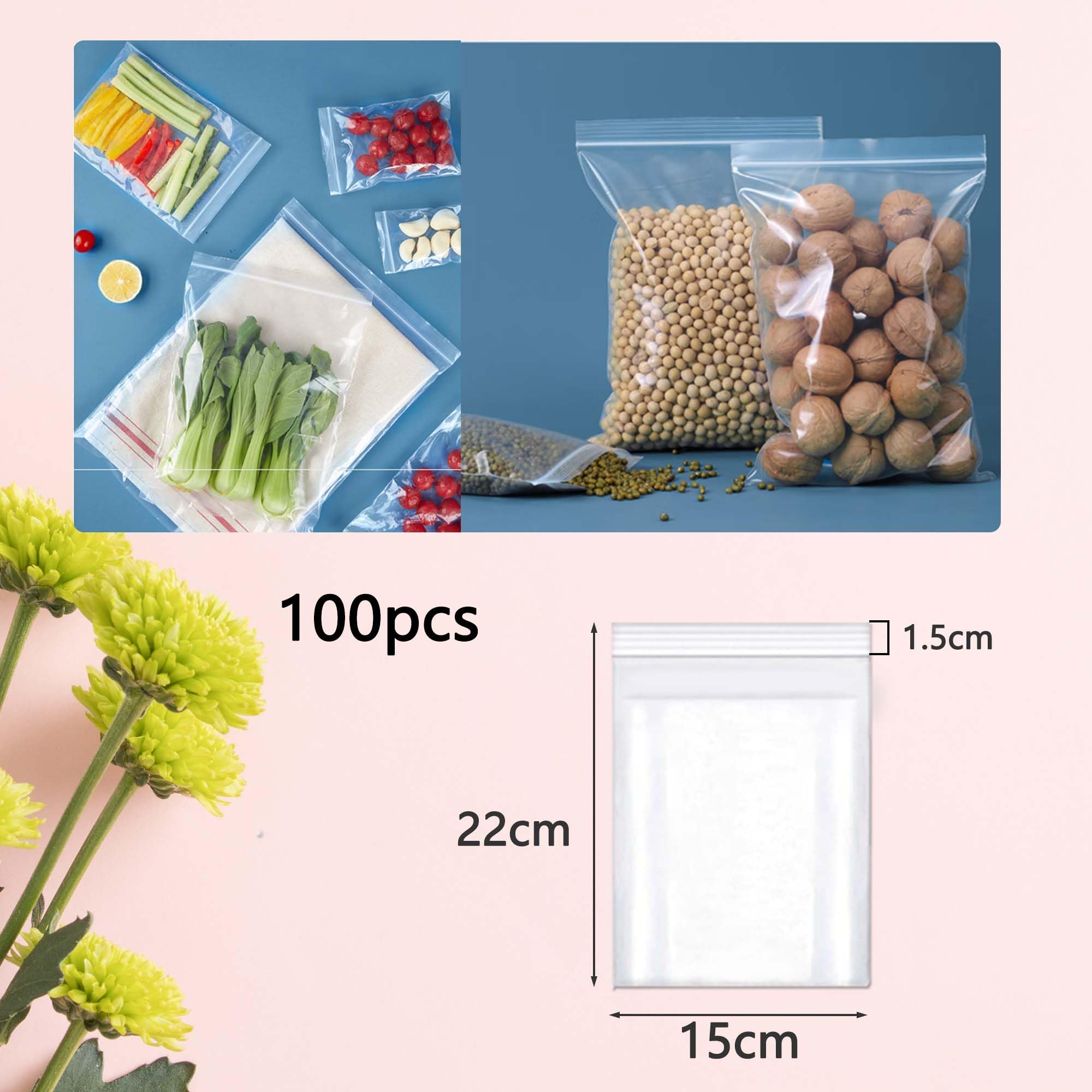 huruirui Small Plastic Bags Resealable Plastic Bag 15X22cm Grip Seal Bags Suitable for Kitchen Biscuits Nuts Jewelry Packaging Sealed Storage Pouches 100pcs - Image 2