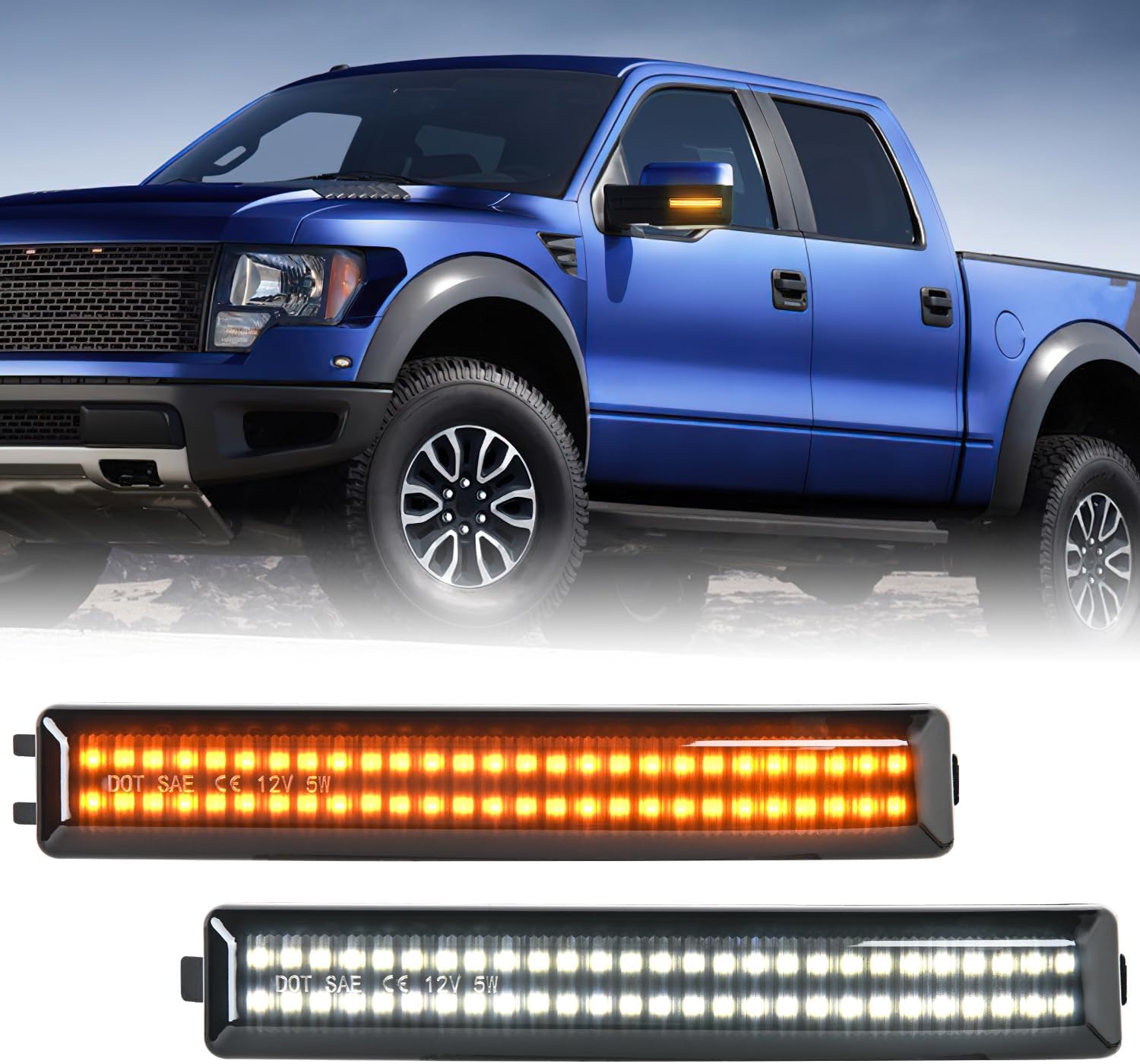 Nilight Side Mirror Marker Light Switchback Amber Turn Signals White Day Running Lights Smoked Lens Plug and Play Compatible With 2009-2014 Ford F150 2010-2014 Raptor
