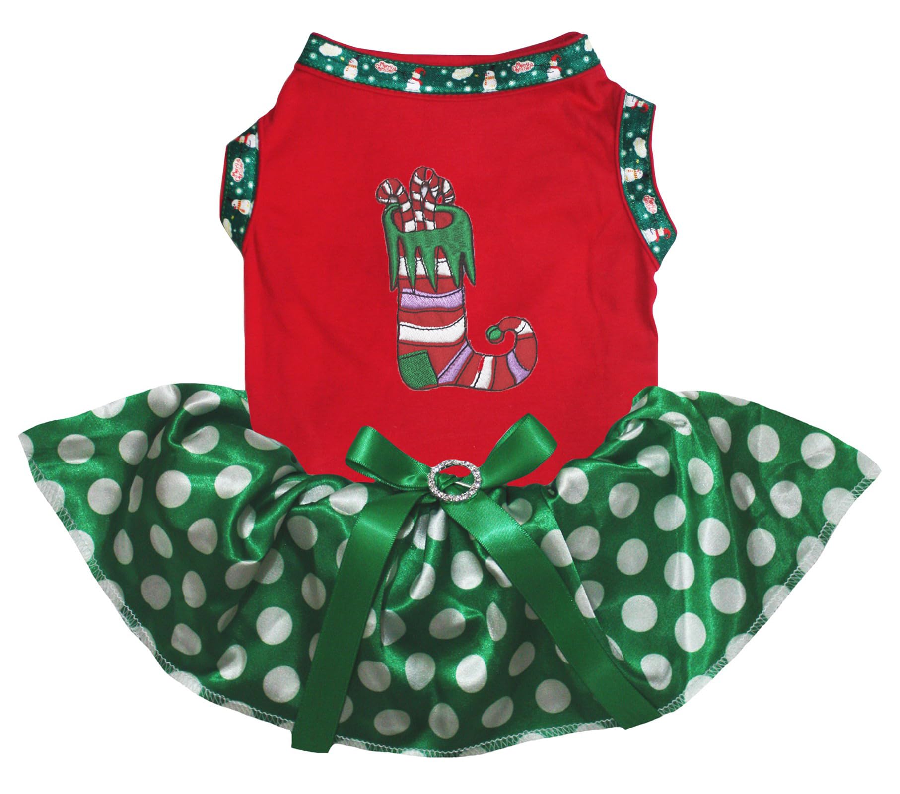 Petitebella Christmas Sock Puppy Dog Dress (Red/Green Dots, X-Large)