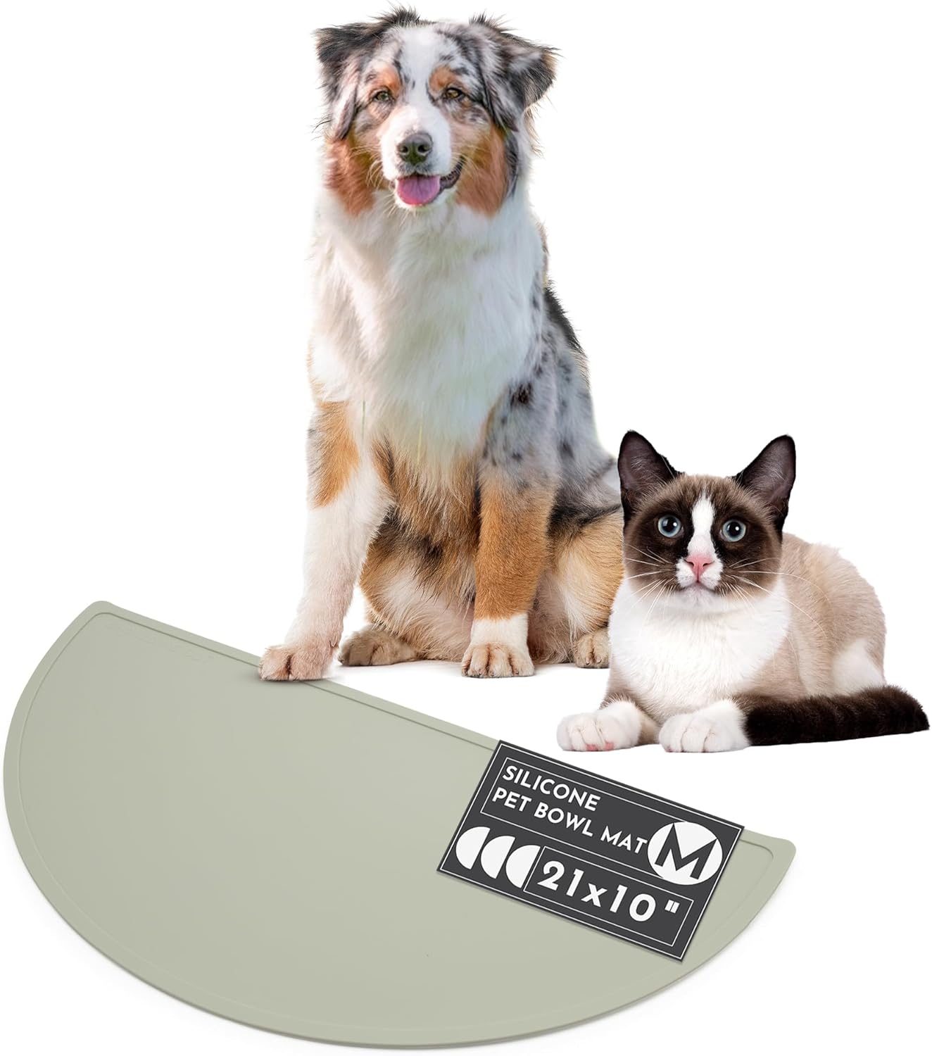 Waterproof Silicone Pet Food Mat – Non-Slip, Spill-Proof Feeding Mats for Floors, Raised Edge Design, Easy-to-Clean, Durable Flexible Rubber Mat for Dog & Cat Bowls, Medium-Sage Green