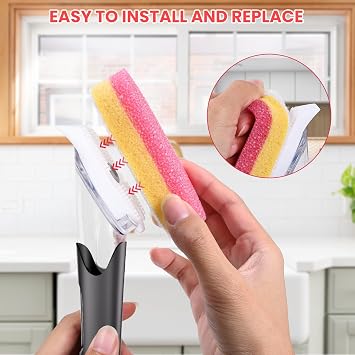 RIMAY Soap Dispensing Dish Brush Set with 10 Sponge Refills and Holder