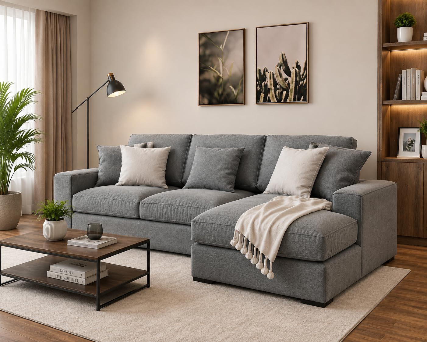 Torque - Reiko 4 Seater L Shape Sofa Set for Living Room (Right Side, Grey) | Premium Fabric Sofa Furniture for Office Gifting-image-20